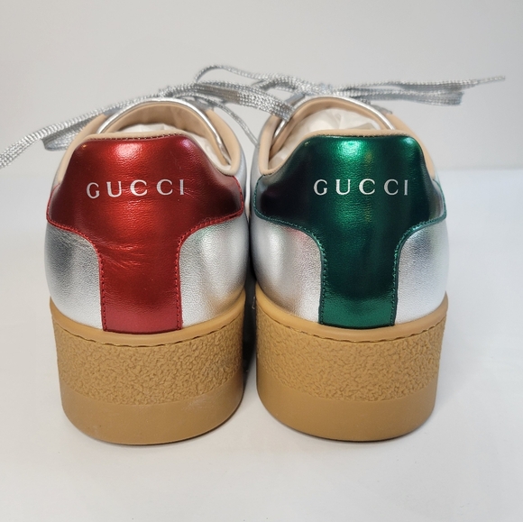 Gucci silver leather platform sneaker new in box size 8.5 - Picture 5 of 8